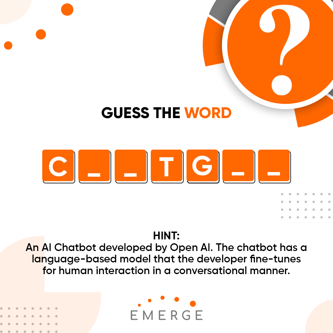 With the help of the given hint can you guess the AI-Chatbot?

Feel free to guess the name and comment below.

#Emerge #startups #investments #Aimviz #quiztime #quizoftheday #startupquiz