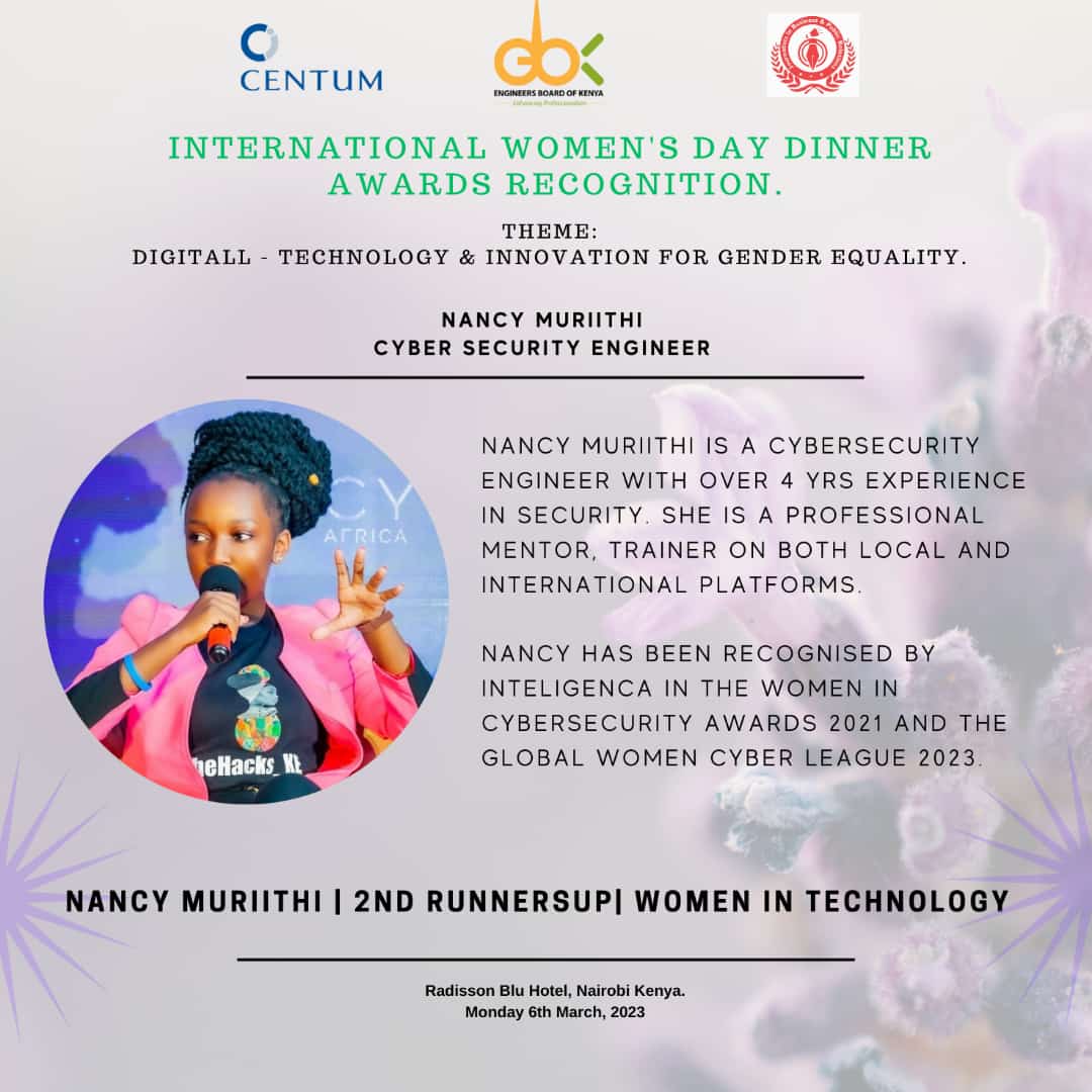 Thrilled and honored to have been recognized by @EngineersBoard   with a cybersecurity award for my outstanding contributions to the field.
Jesus did it!
Thank you @NationMediaGrp for featuring me in yesterday's paper.
#InternationalWomensDay 
#womeninsecurity 
#FemaleHackers