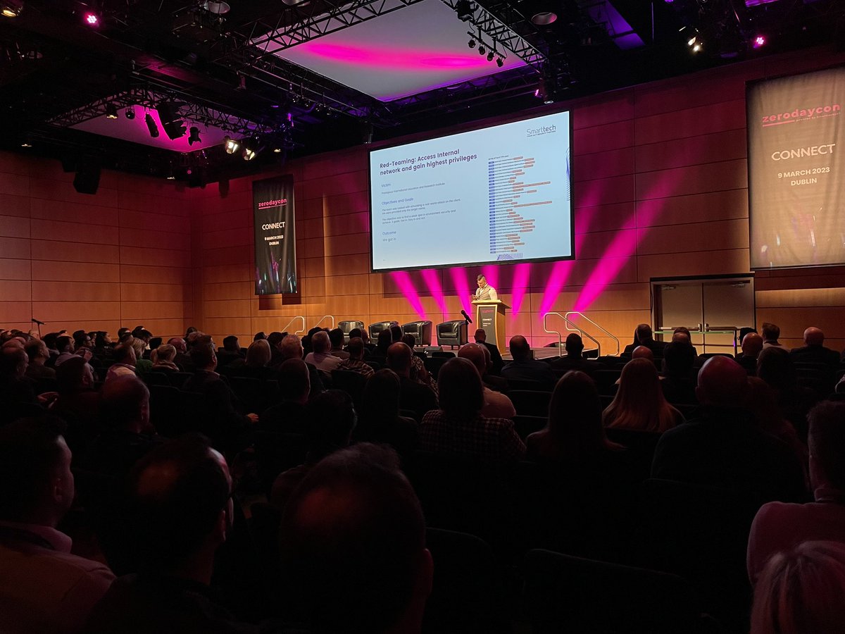 zerodaycon's tweet photo. “We got in” Edward Skraba, @smarttech247 white hat hacker live on stage taking the audience through how he and his team successfully infiltrated 3 global orgs #zdc23 https://t.co/9FLnrOymYn
