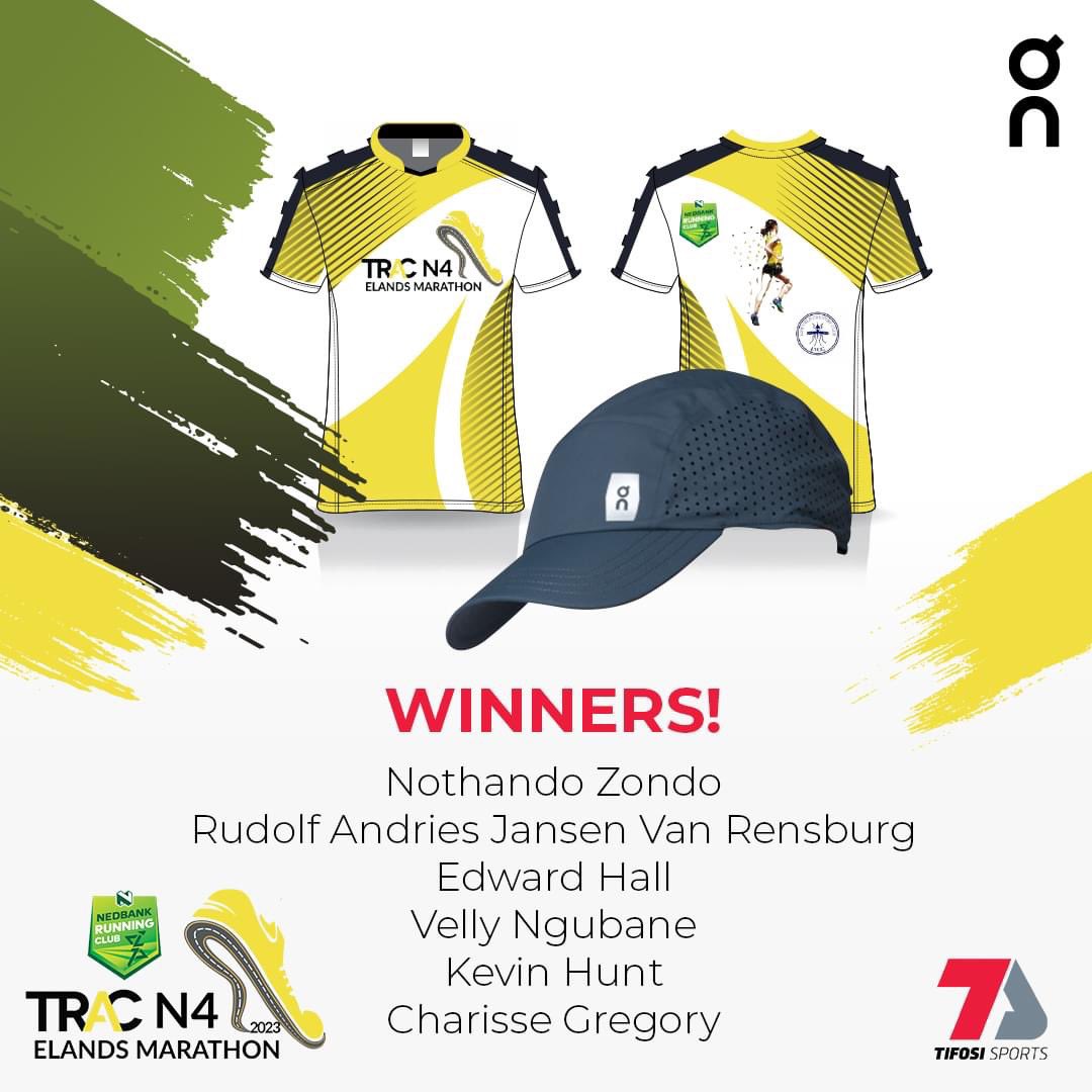 Congratulations to our winners. Your prizes are on the way! #OnRunningSA #AlwaysOn #RunOnClouds #ForgetGravity #FetchYourBody2023 #RunningWithTumiSole #MoreThanJustAClub @ThirstiW @BiogenSA @TRACN4route @TifosiSports @on_running @Nedbank_RC @nedbanksport @NedbankL @BESTERNICK
