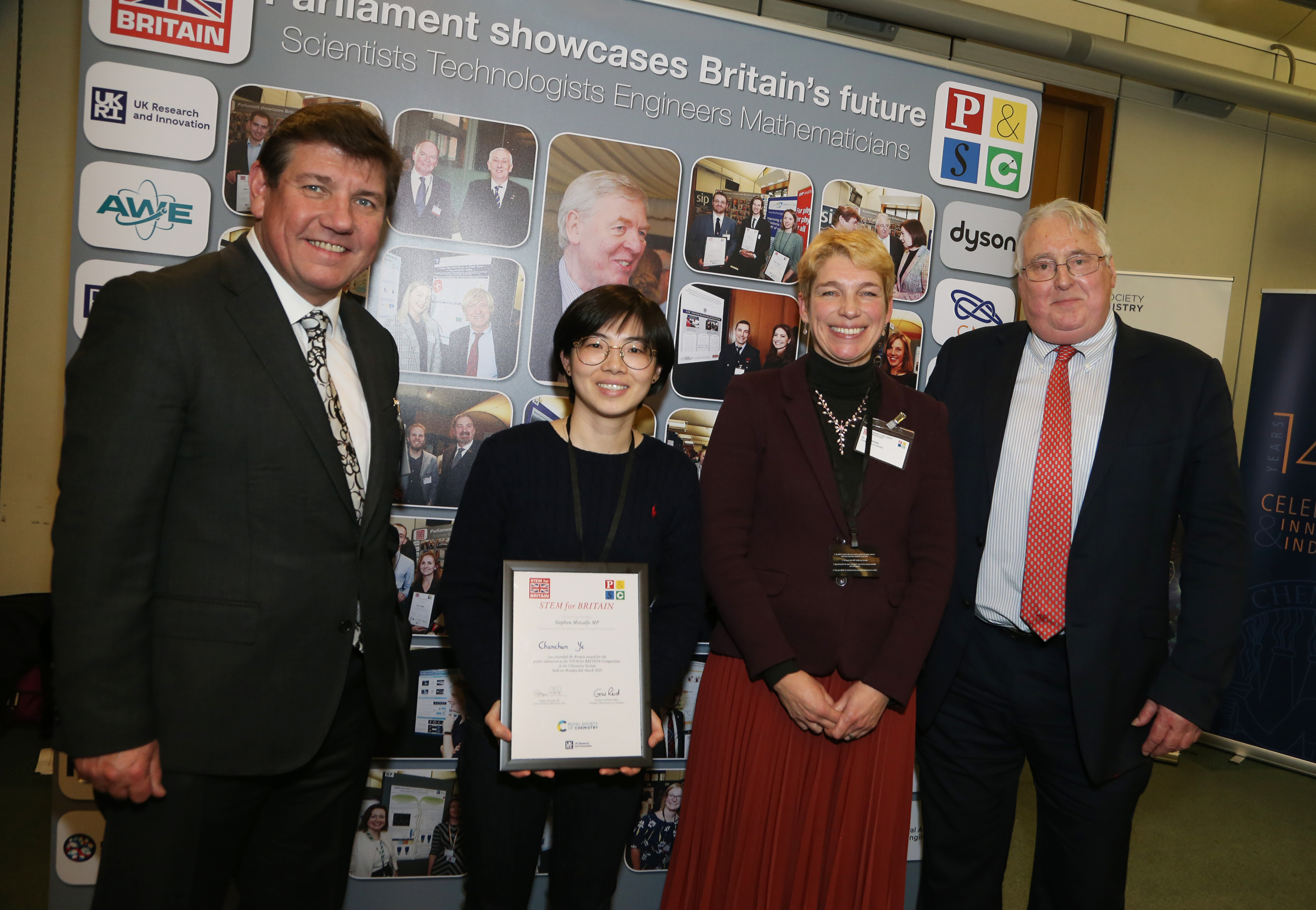 STEM for Britain Awards 2023 featuring University of Edinburgh School of Chemistry PDRA Chunchun Ye (2nd from left)