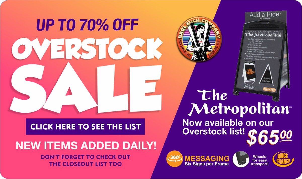 March into spring with a great OVERSTOCK sale! Go to earlmich.com to see the full list.