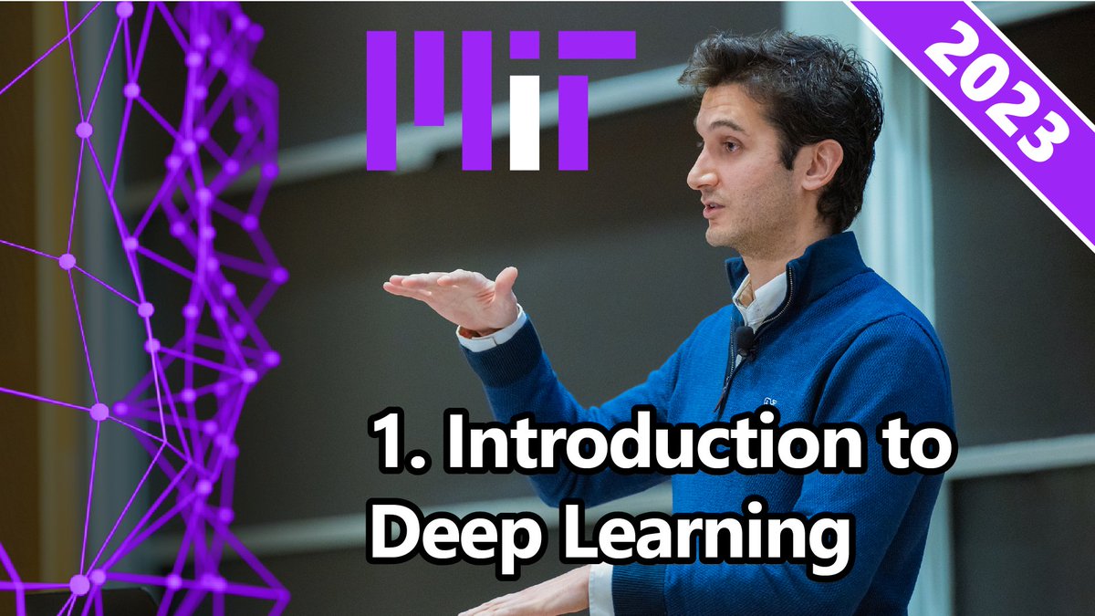 MITDeepLearning's tweet photo. Lecture 1⃣ on @MIT Introduction to #DeepLearning airing tomorrow (Fri March 10) at 10am ET!  New lecture coming every week, same time.

Watch for #FREE here!👉https://t.co/2CBjPKqNhY

👀Sign up for updates 👉https://t.co/AlYKdlcPw2 https://t.co/vxOuETEcNl