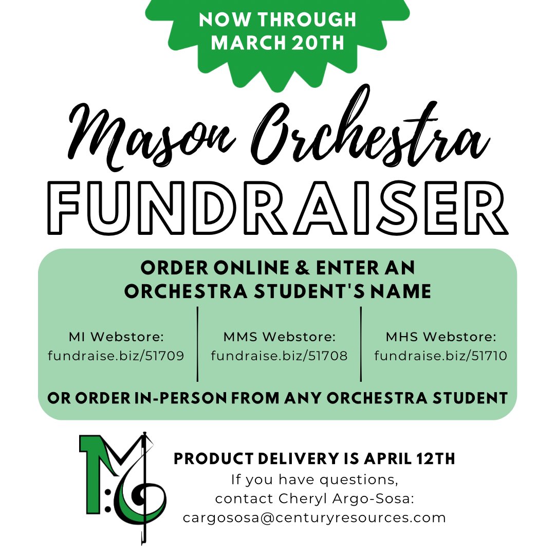 Please consider supporting our spring Orchestra Booster fundraiser! The Orchestra Boosters fund experiences, such as special guests, sectional coaches, concert celebrations, and performance opportunities, as well as provide tools to assist classroom learning.