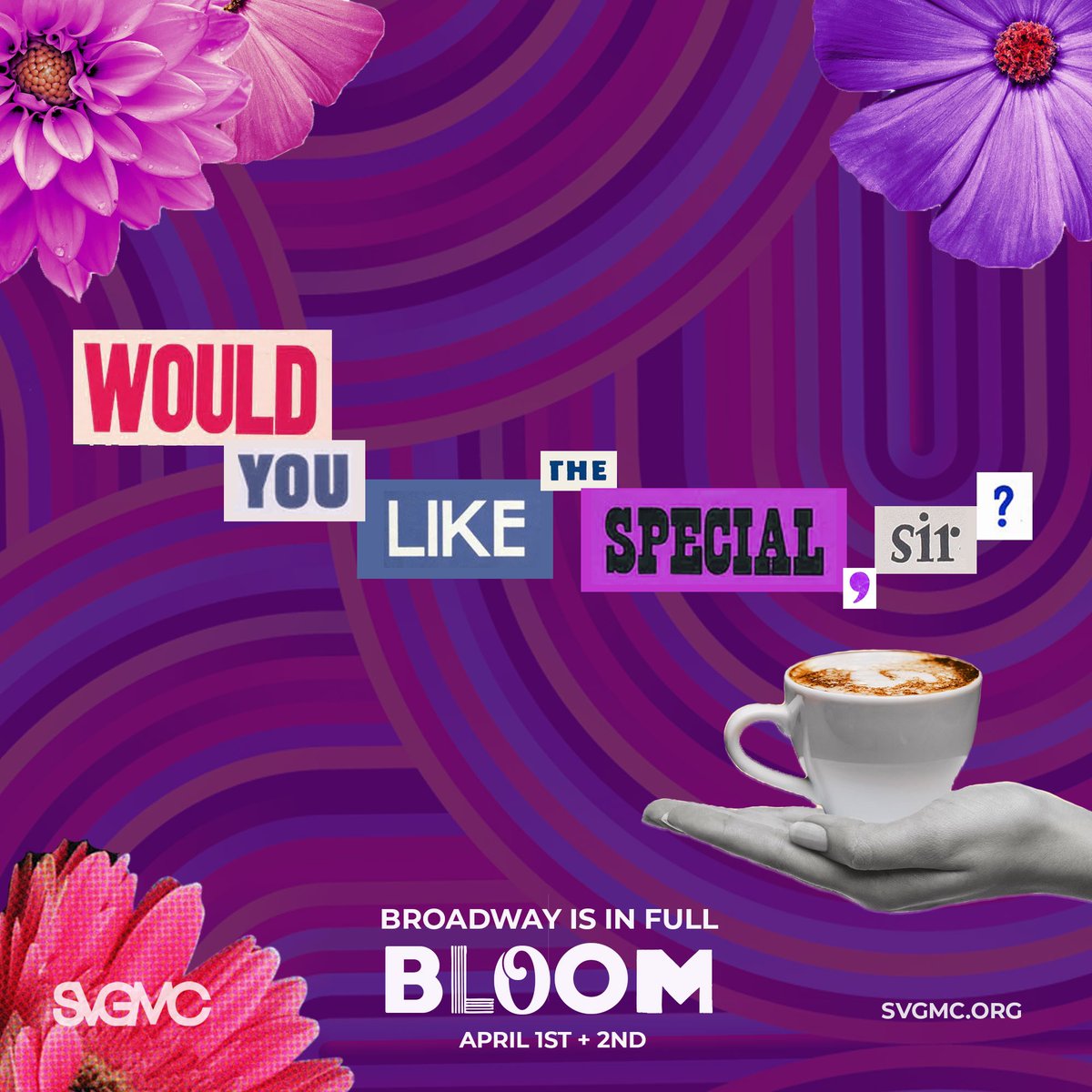 Broadway—𝘢𝘯𝘥 𝘤𝘰𝘧𝘧𝘦𝘦‼️ (sort of)—will be served on April 1st + 2nd at Silicon Valley Gay Men's Chorus' spring concert, Ｂ𝕃𝒪ＯM, celebrating queer composers and lyricists❗️Nab tickets at svgmc.org/tickets. #yessir