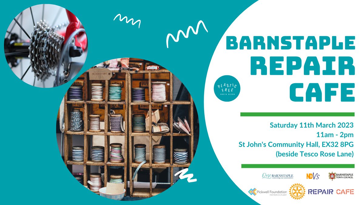 This Saturday!

Find out what we can fix for you: 
plasticfreenorthdevon.org/whats-on-listi…

@one_n_devon @BarumTC
@onebarnstaple
@LinkRotary
@PickwellFounder 
@NDevonBiosphere
@XRNorthDevon