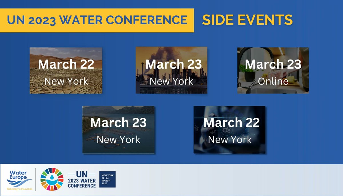 Water Europe will actively participate in the UN 2023 Water Conference in #NewYork on March 22-24. During this week, we will be involved in 5 side events, organised on-site or online to support the achievement of #WaterSmartSociety in #Europe &amp; Beyond. 👉 buff.ly/3Jns2lP