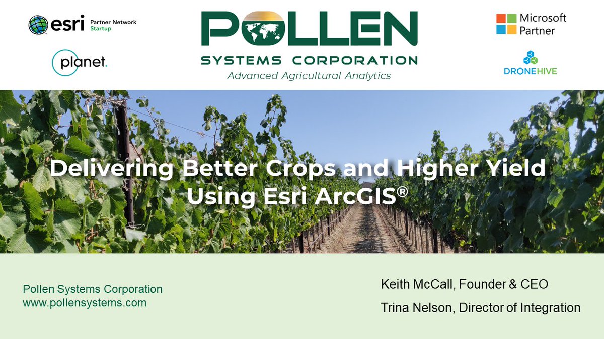 Learn about @pollen_systems #DevSummit plenary speaker &amp; <a href="/Esri/">Esri</a> Startup Partner, providing advanced agriculture analytics to farms using PrecisionView to deliver better crop yield and quality esri.social/1fNB50NetgJ