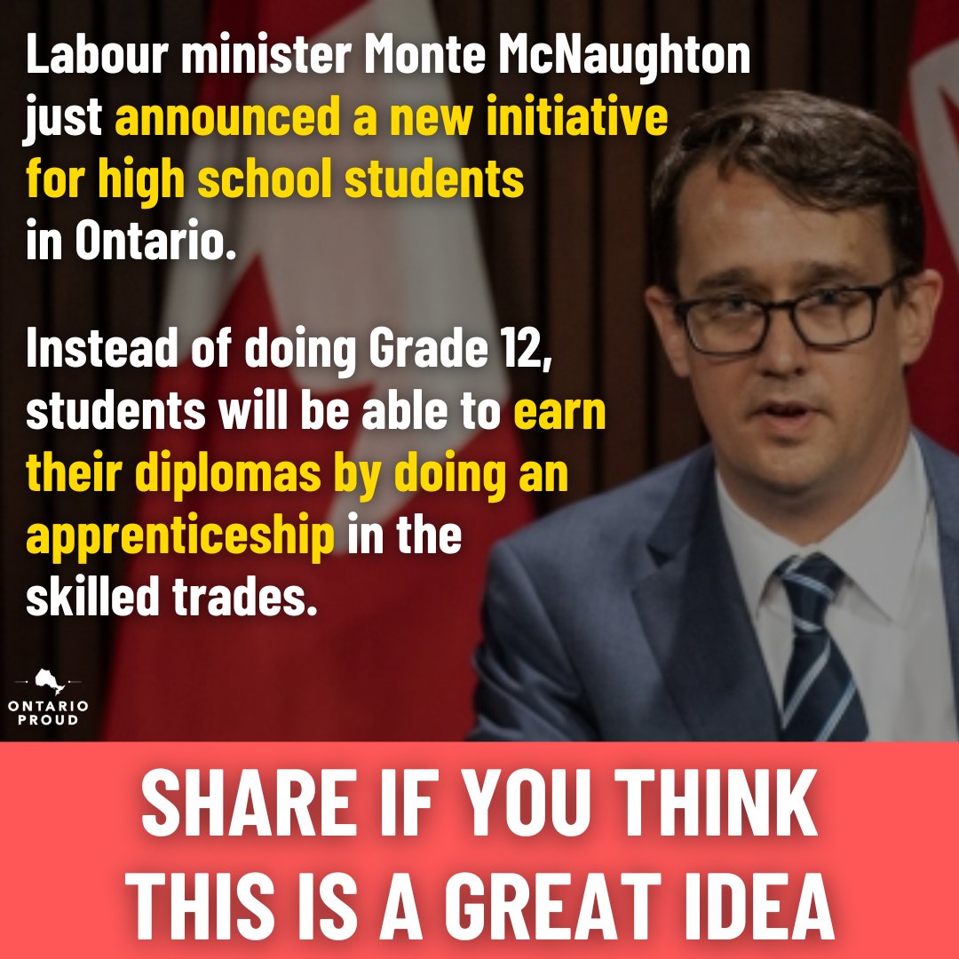 ontarioisproud's tweet photo. The skilled trades are a great opportunity for a career. Good on @MonteMcNaughton for helping students succeed in them! https://t.co/TO00NKBsXB