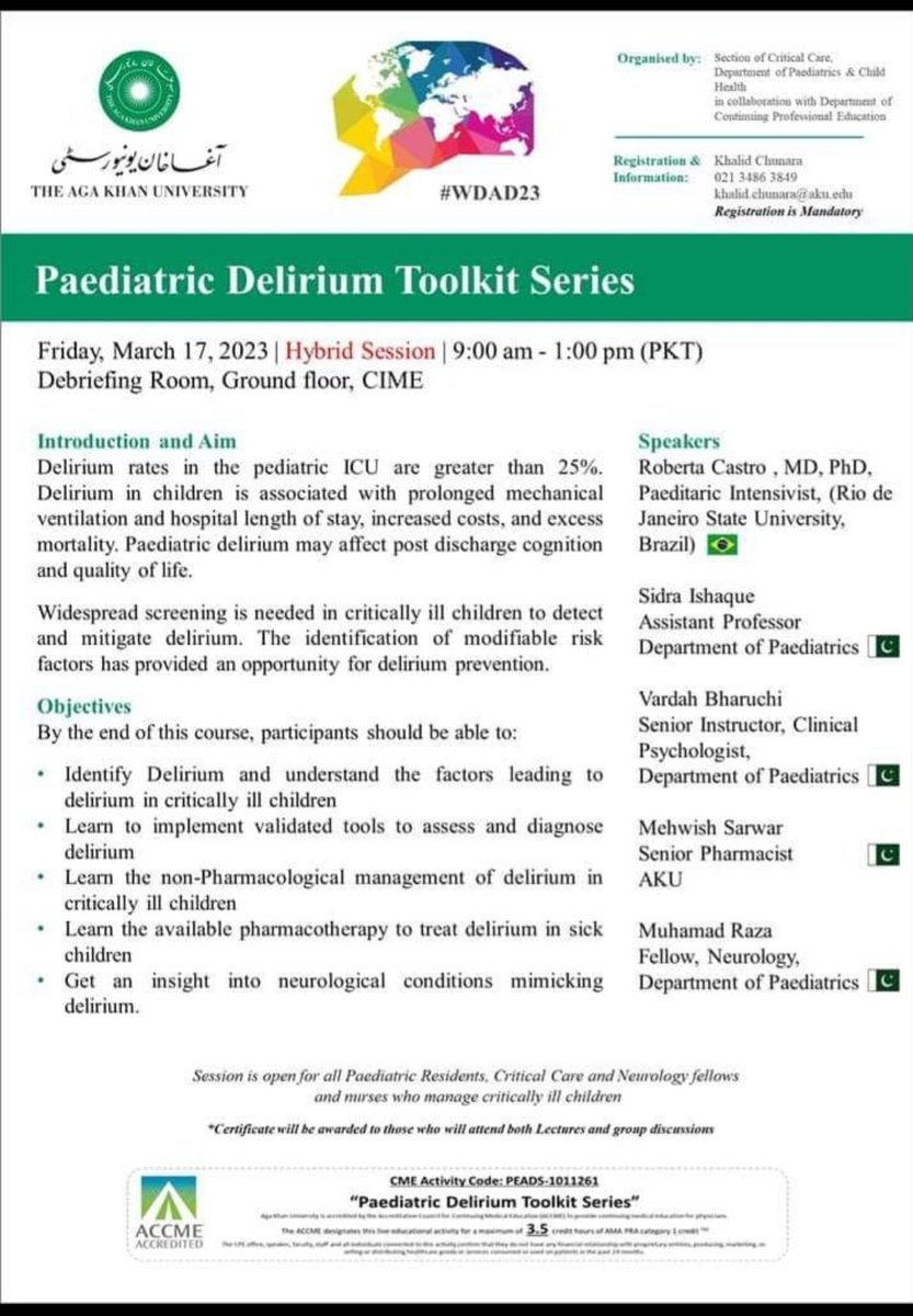 Sidra Ishaque (@sidraishaque) on Twitter photo #Delirium in #PedsICU: an essential yet underreported domain
#WDAD23
Hear from our lead from🇧🇷 <a href="/robertaevcastro/">Roberta E V Castro🇧🇷🧠</a>
Register 👇
forms.gle/TMRTZ4d7Uz2Dz6…
#PedsICU
<a href="/AKUGlobal/">Aga Khan University</a>
<a href="/SCCM/">SCCM</a>
<a href="/WFPICCS/">WFPICCS</a>
<a href="/ESPNIC_Society/">ESPNIC</a> #Delirium in #PedsICU: an essential yet underreported domain
#WDAD23
Hear from our lead from🇧🇷 <a href="/robertaevcastro/">Roberta E V Castro🇧🇷🧠</a>
Register 👇
forms.gle/TMRTZ4d7Uz2Dz6…
#PedsICU
<a href="/AKUGlobal/">Aga Khan University</a>
<a href="/SCCM/">SCCM</a>
<a href="/WFPICCS/">WFPICCS</a>
<a href="/ESPNIC_Society/">ESPNIC</a>
