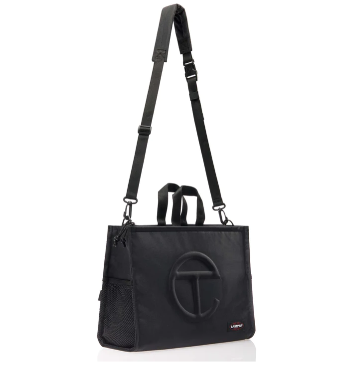 GoldieChan's tweet photo. Woah, I managed to get @TELFARGLOBAL bags before one sold out in 3 min.  🖤🤍 one is #Telfar x #Eastpack and features padded backpack straps! https://t.co/RSaUSW7KtP