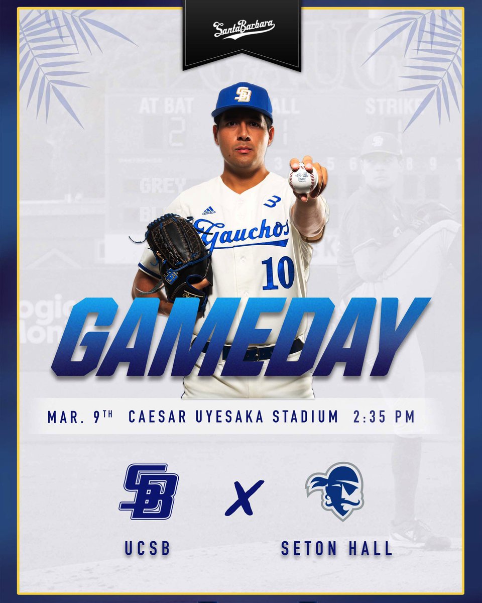 UCSB_Baseball's tweet photo. The Gauchos host Seton Hall this weekend. Today’s first pitch is at 2:35pm. See you at Caesar!

📺: ESPN+
📊: https://t.co/C3yavIkdpB
🎧: https://t.co/D8axcdhZrb
⚾️Sign up for Baseball Buddies: https://t.co/Y1AYVRXdDQ…

#GoChos https://t.co/a0oEQxiUVR