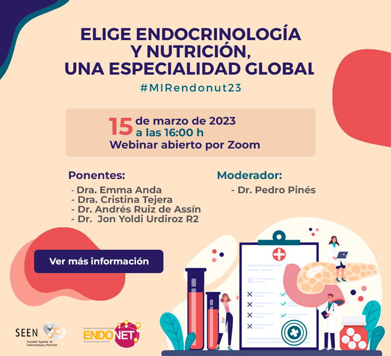 Sociedad SEEN (@sociedadseen) on Twitter photo 🆕 #Webinar “Endocrinología y Nutrición, una especialidad global. #MIR2023“
📆 15 de marzo
🕔 16:00 - 20:00
¡No te lo pierdas❗
👉 swki.me/XZyOuX7W
#MIRendonut23 #2MIR23 #MIR2023 🆕 #Webinar “Endocrinología y Nutrición, una especialidad global. #MIR2023“
📆 15 de marzo
🕔 16:00 - 20:00
¡No te lo pierdas❗
👉 swki.me/XZyOuX7W
#MIRendonut23 #2MIR23 #MIR2023