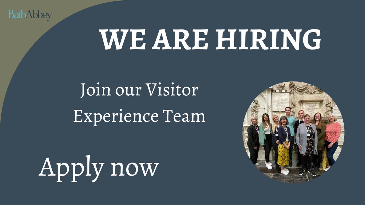 bathabbey's tweet photo. Bath Abbey is hiring!
We are on the lookout for new members of our Visitor Experience team.
More information on the jobs available and how to apply here: https://t.co/EMXgCxHaf2
#hiring #recruitment #jobs #bathbid #visitbath https://t.co/prTgAHto27