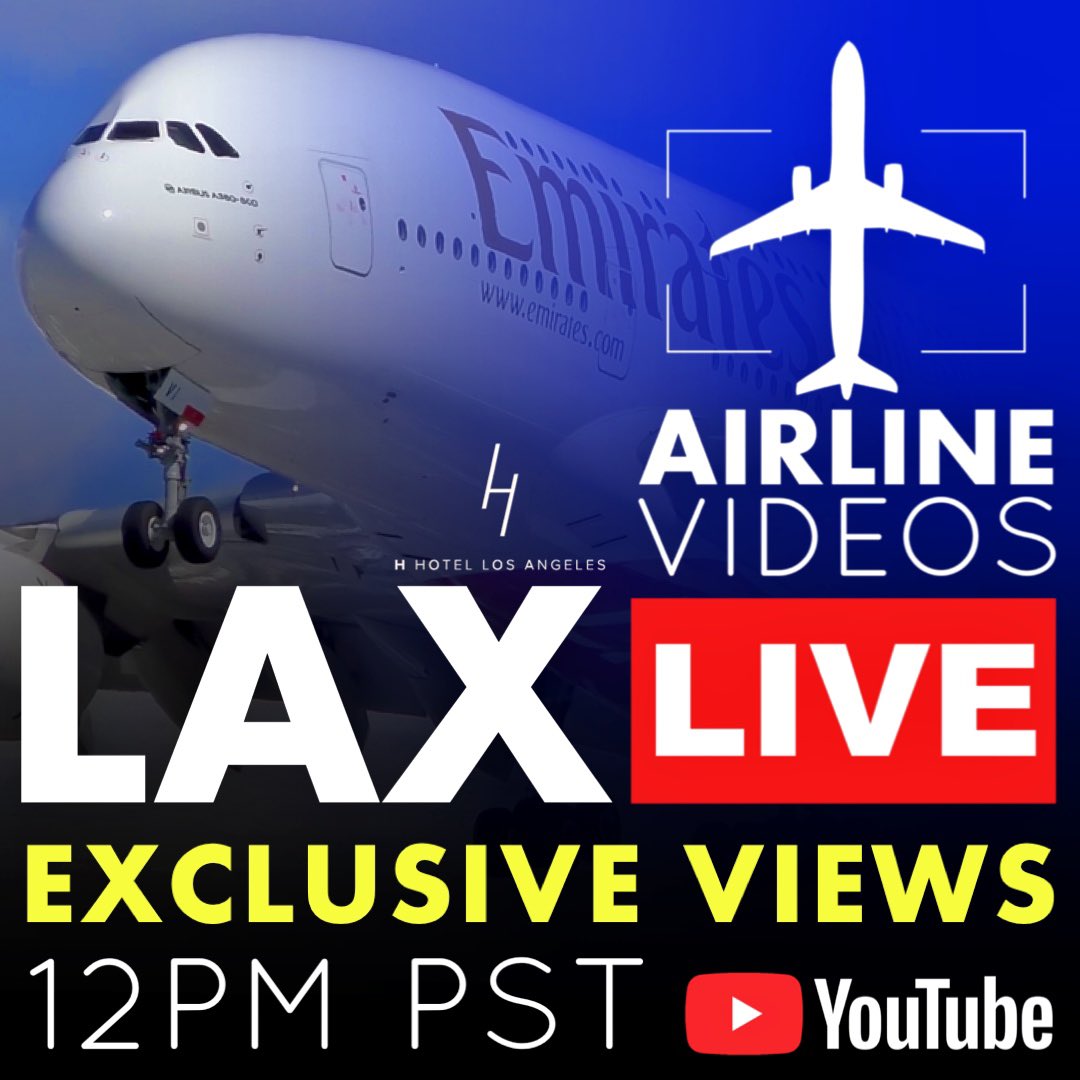 TODAY starting at 12PM PST 🔴LIVE Plane Spotting at Los Angeles International Airport LAX  from high atop the H Hotel with Plane Jockey Kevin ✈️ Watch LIVE on YouTube ➡️ youtube.com/live/bsTqkBisx… via <a href="/YouTube/">YouTube</a> <a href="/flyLAXairport/">LAX Airport</a> <a href="/HHotelLA/">H Hotel Los Angeles</a> #airplanes #avgeek #aviation #airports