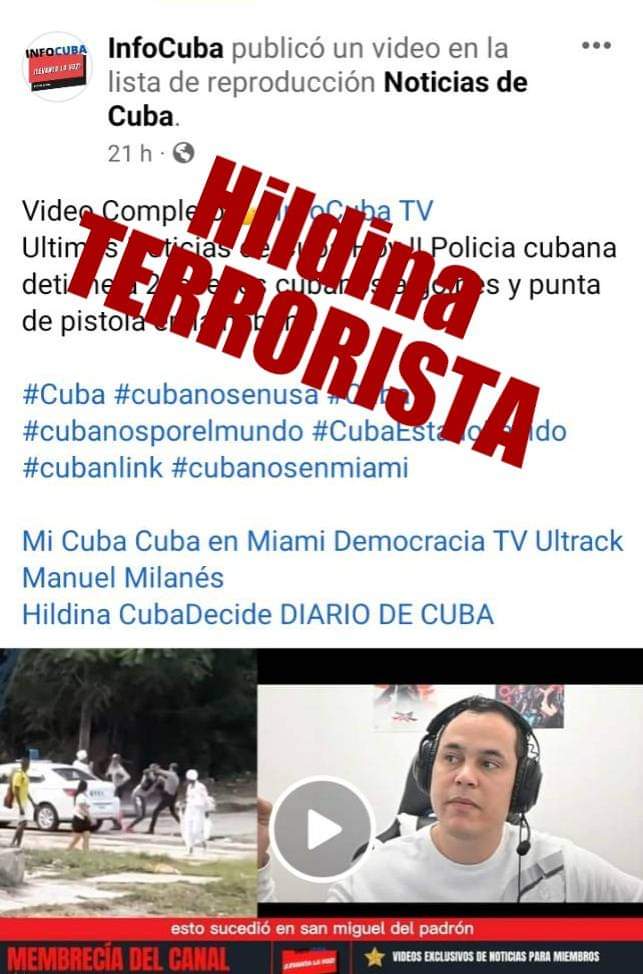 EduarMarti1991's tweet image. #Cuba
Una hora antes de que iniciara el operativo contra la YouTube Hildina, desde la página &quot;mercenarios en la mira&quot; dirigida por la seguridad del estado, se levantaron una serie de acusaciones contra la joven, afirmando que mantiene vínculos con quienes financian el terrorismo.