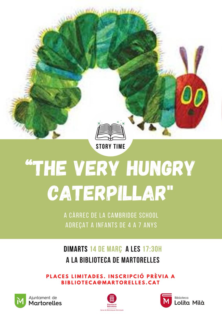 bmartorelles's tweet image. Nou #Storytime dimarts 14 de març! Reconeixeu l&apos;eruga del conte? Apunteu-vos!

A més, també tenim nova sessió de #Librarytalks!

📩 Inscripcions a biblioteca@martorelles.cat