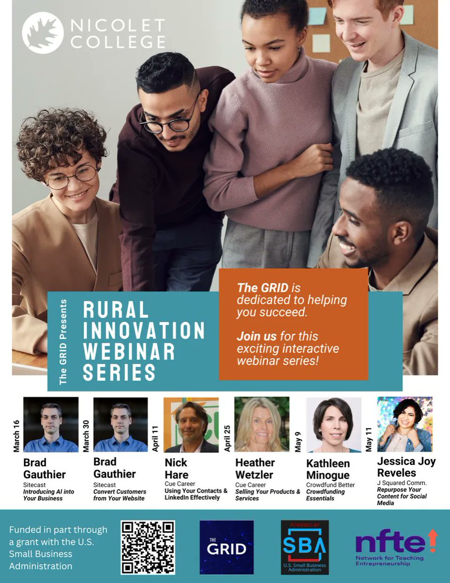 Crowdfund BetterĀ® (@crowdfundbetter) on Twitter photo Crowdfund Better is participating in the "Rural Innovation Webinar Series" presented by <a href="/grid_wi/">GRID WI</a> <a href="/NicoletCollege/">Nicolet College</a> in partnership w/ <a href="/NFTE/">NFTE</a> funded in part by <a href="/SBAgov/">SBA</a>. Our Founder & CEO <a href="/kathleenminogue/">Kathleen Minogue</a> will be presenting on May 9th!
Register for free here: bit.ly/3ZUsiyr Crowdfund Better is participating in the "Rural Innovation Webinar Series" presented by <a href="/grid_wi/">GRID WI</a> <a href="/NicoletCollege/">Nicolet College</a> in partnership w/ <a href="/NFTE/">NFTE</a> funded in part by <a href="/SBAgov/">SBA</a>. Our Founder & CEO <a href="/kathleenminogue/">Kathleen Minogue</a> will be presenting on May 9th!
Register for free here: bit.ly/3ZUsiyr