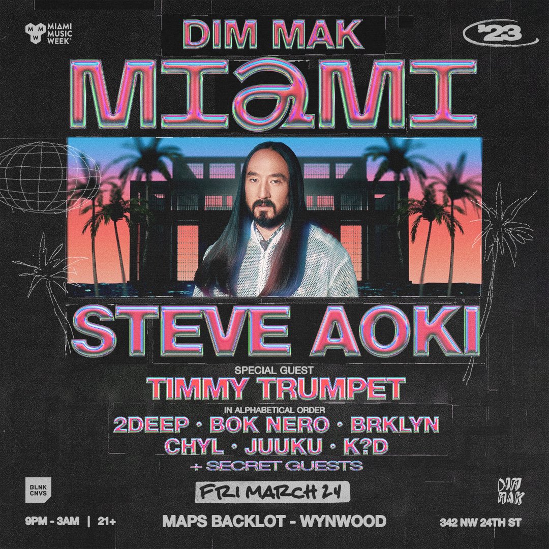 MIAMI! Catch me at the MAPS Backlot in Wynwood on 3/24  w/ special guest @TimmyTrumpet and the squad @2DEEPMUSICA @BOK_NERO @BRKLYNofficial #CHYL @juuku__ @whoskid !!🌴 gonna be one to remember!!! 

🎟️ tixr.com/groups/blnkcnv…