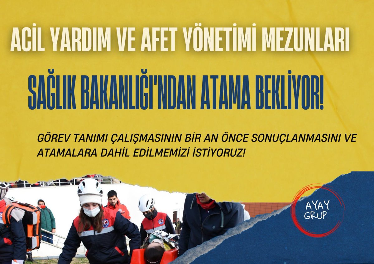4 yıllık eğitimimiz neticesinde acil hasta bakımı,anatomi,fizyoloji, epidemiyoloji, farmakoloji, toksikoloji,EKG ,hastalık bilgisi vb. Sağlık alanı dersleri gördük .bizler sağlık lisansiyeri olarak sağlık bakanlığı kadrolarında yer almak istiyoruz.
#KocadanAyayaGörev