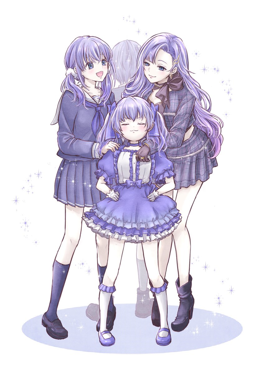 multiple girls school uniform skirt twintails purple hair socks serafuku  illustration images