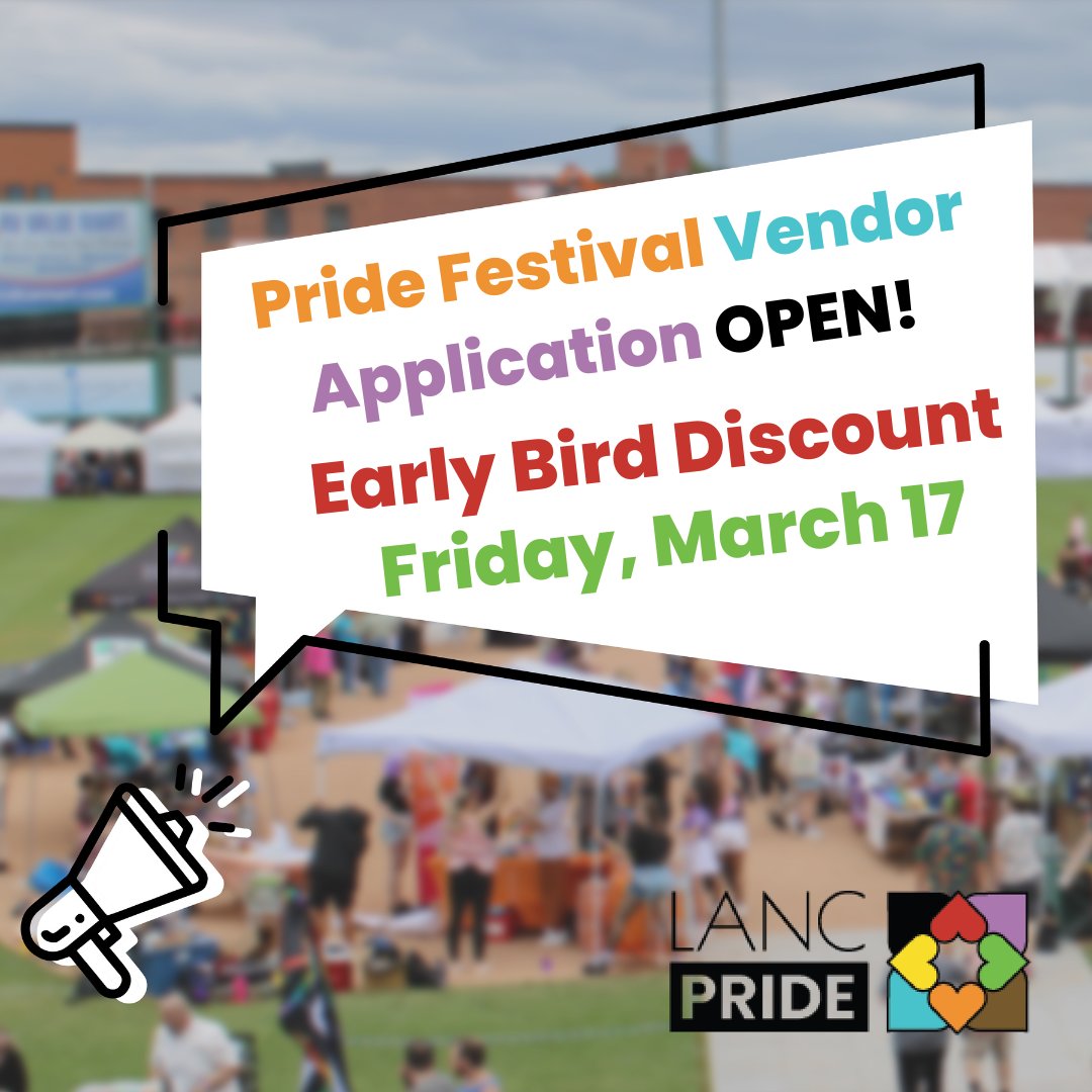 There's still time!  Register as a vendor at the #LancPride Festival on 6/17. Early Bird Discount ends on 3/17: lancpride.com/become-a-vendo…

#LGBTQ #Community #LancasterPA