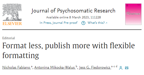 Researchers waste &gt;$1 billion on reformatting their manuscripts annually, with no impact on the content of their research.

Just published in <a href="/J_Psychosom_Res/">Journal of Psychosomatic Research</a>, we discuss why all journals should consider adopting a flexible formatting submission process. sciencedirect.com/science/articl…