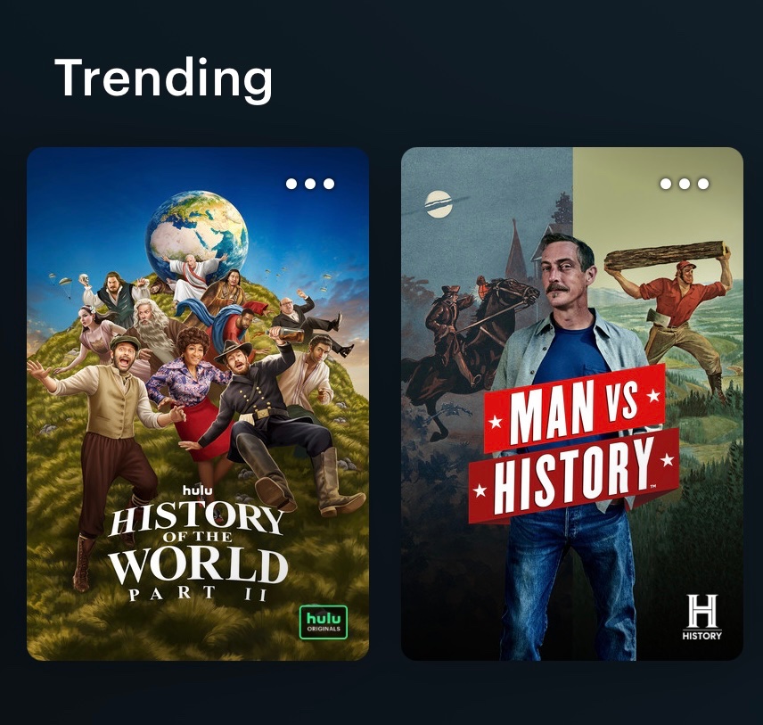 Got bumped to 5th place on the Hulu trending list. By <a href="/MelBrooks/">Mel Brooks</a> #HistoryoftheWorldPartII. I’ll take it.