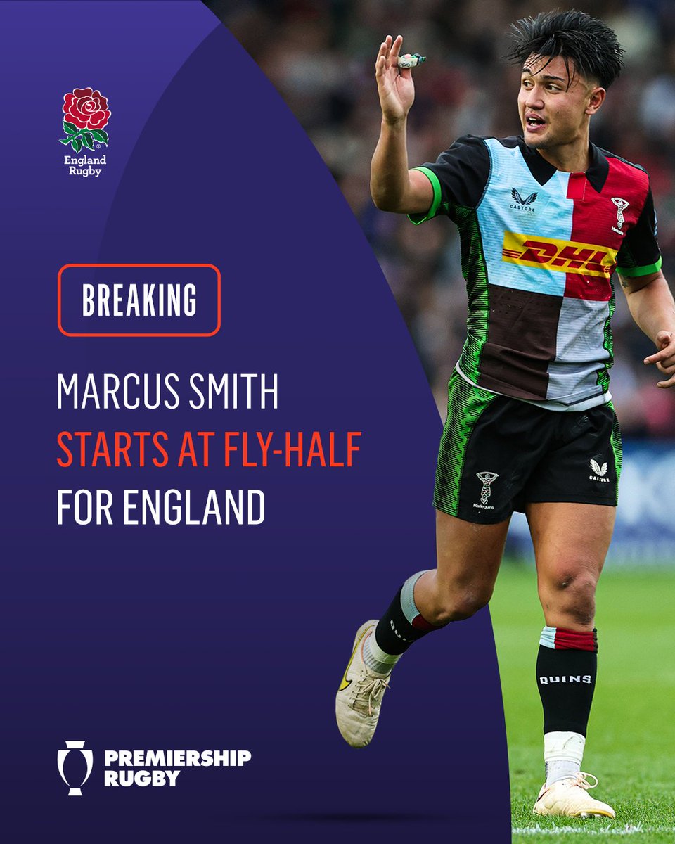 premrugby's tweet photo. Fresh face at fly-half 👀

@MarcuSmith10 is set to start for @EnglandRugby this weekend in the #GuinnessSixNations 🍿

Who's excited? 😆 https://t.co/m989ph0Sff
