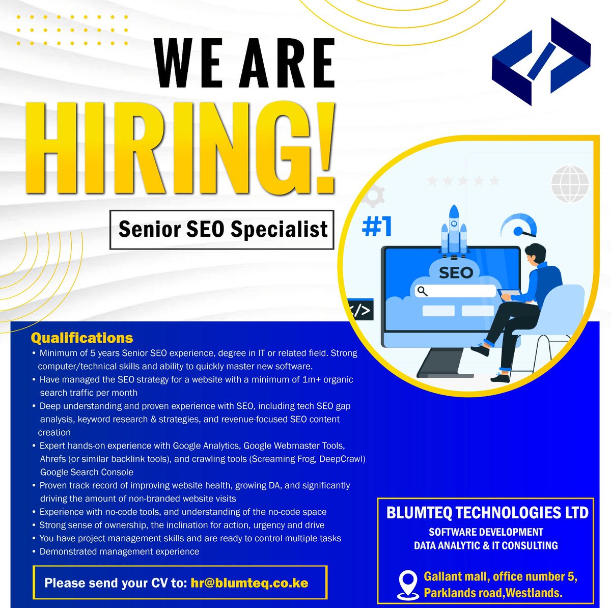 If you have happen to see this on your Timeline, kindly Retweet Widely! Blumteq Technologies is hiring.