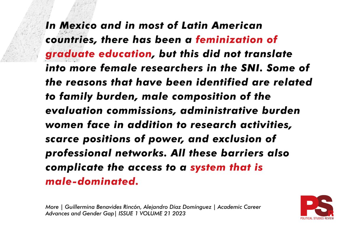 Is there a #gender gap barrier against the career advancement of women researchers in #Mexico? To answer that question <a href="/GuillitaB/">Guille Benavides</a> and <a href="/alejdiazd/">Alejandro Díaz Domínguez</a> analysed a massive dataset of 41,000 members of the National System of Researchers from 1991 to 2017.

👉More: tiny.cc/lc45vz