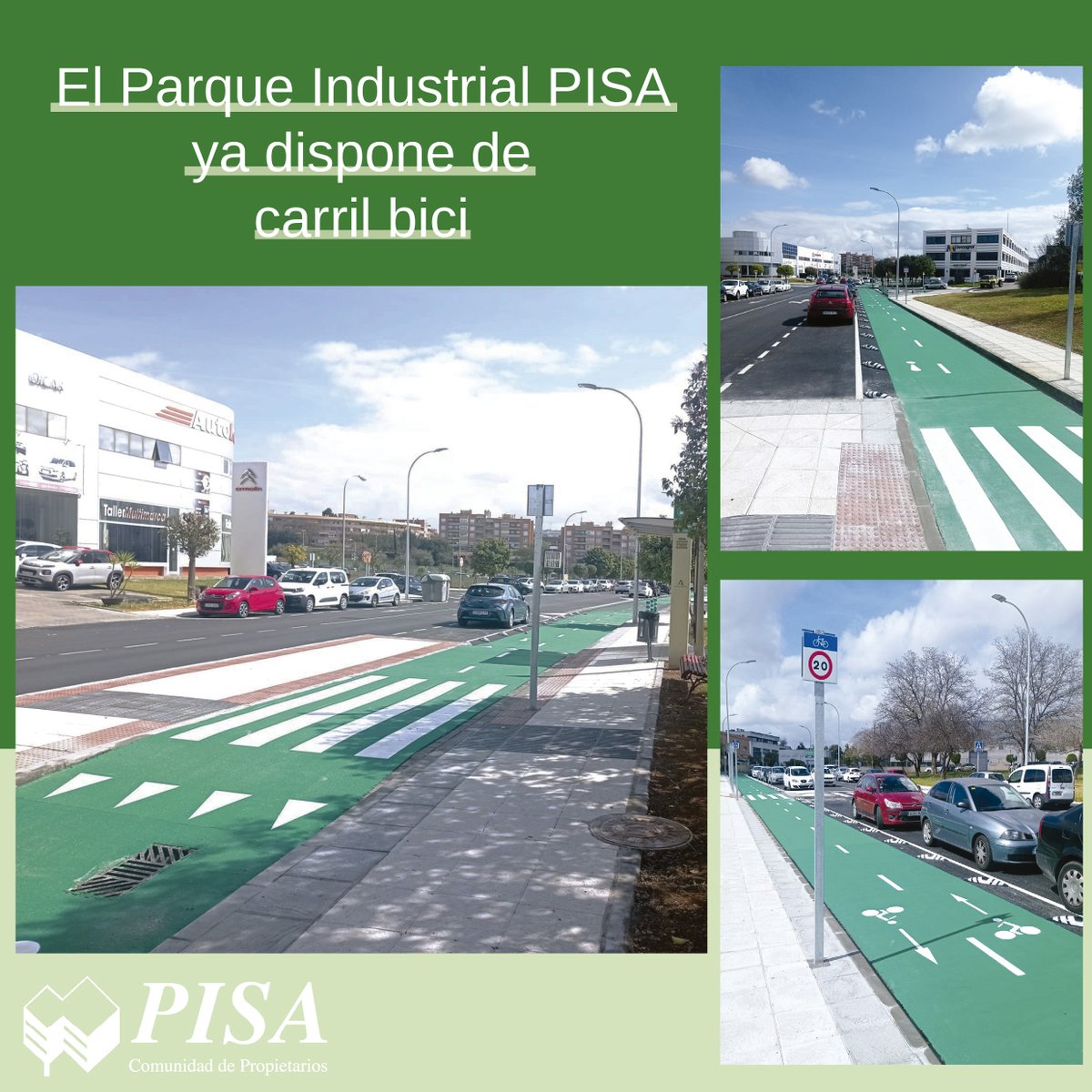 🚲 El Parque PISA ya dispone de carril bici. Se seguirá trabajando para que el PISA sea cada día más accesible y sostenible, potenciando el uso de transportes alternativos al vehículo particular. 
#CarrilBici #Sostenibilidad #EspaciosProductivos #MairenadelAljarafe