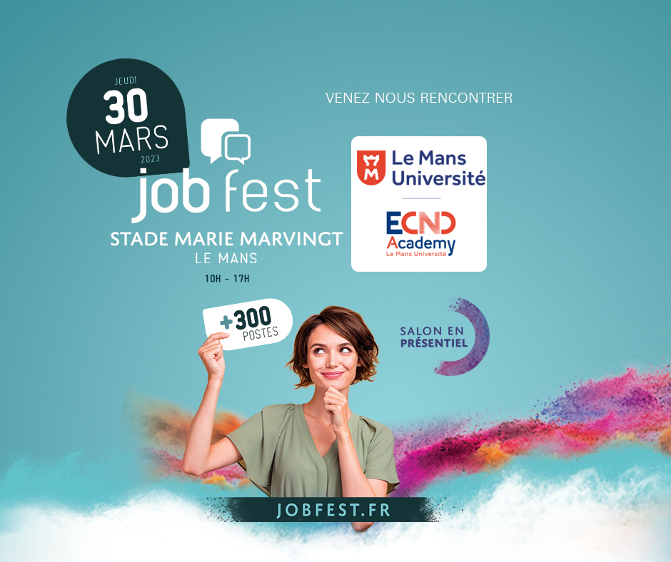 👉Nous participons au salon JobFest organisé par @l4mfr 

Venez découvrir les #CND, un secteur qui #recrute !

Rendez-vous le 30 Mars prochain de 10h à 17h à 📍 Le Mans (stade Marvingt) !