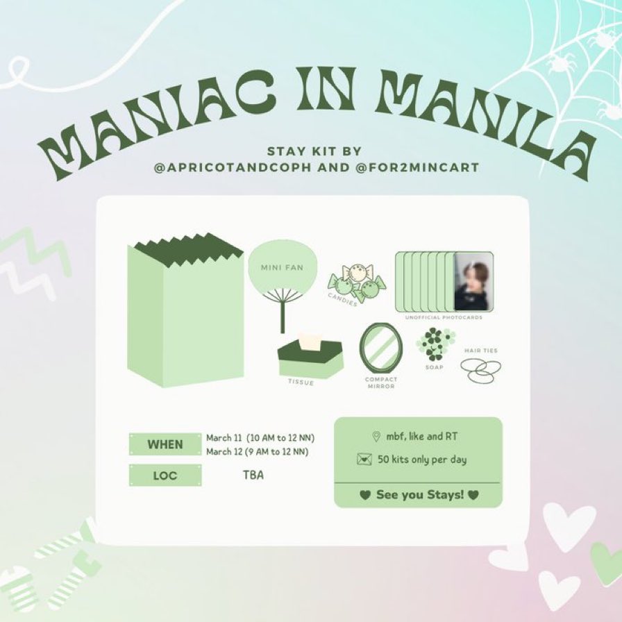 Stray Kids Maniac in Manila Concert Kits fan support with @for2mincart 📌 MBF both, like this tweet and RT 💌 50 kits only per day! 🕰 Day 1: 10-12 NN; Day 2: 9-11 AM 📍Loc: TBA See you, STAYS! 🤍 #MANIACinMANILA #SKZinMNL2023