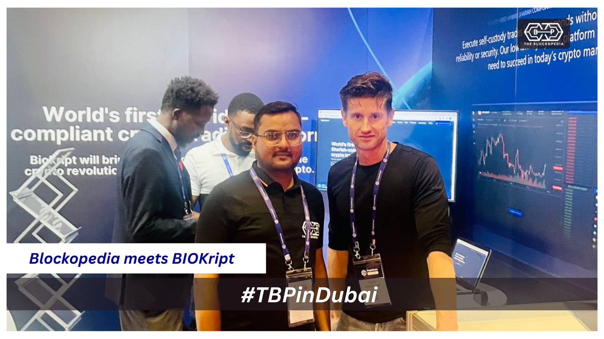 theblockopedia_'s tweet image. 👉TBP met @biokript at the 2023 #CryptoExpo Dubai. Biokript is a cutting-edge hybrid exchange powered by #blockchain that combines the best centralisation and decentralisation characteristics. It was fascinating to hear their perspectives on blockchain&apos;s bright future.