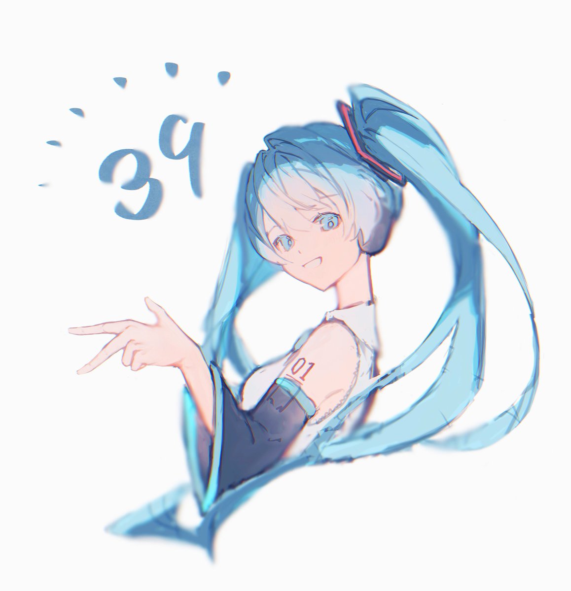 hatsune miku 1girl solo long hair twintails upper body smile detached sleeves  illustration images