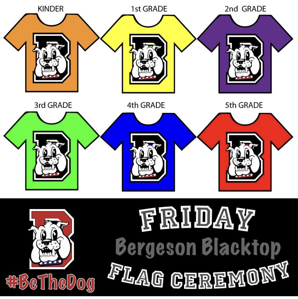 BergesonES's tweet photo. Hey Bulldogs!    Tomorrow is class color spirit day!  #BeTheDog https://t.co/ppNhexHGfa