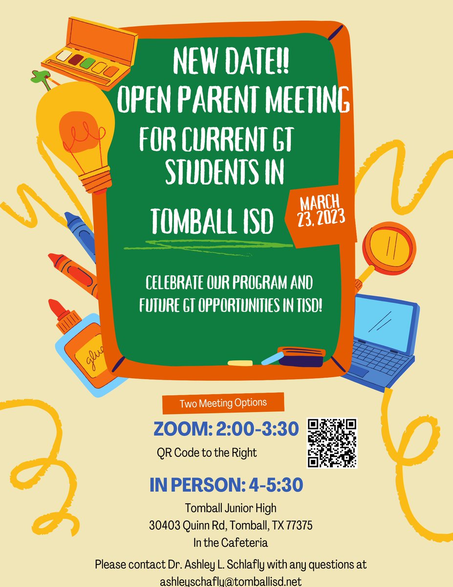 CPESeng's tweet photo. Mark your calendar for Thursday, March 23rd.  Tomball ISD will be hosting a GT Parent Night.  Hope to see our CPES families either via zoom or in person.  ❤️ https://t.co/d3t91Ceztt