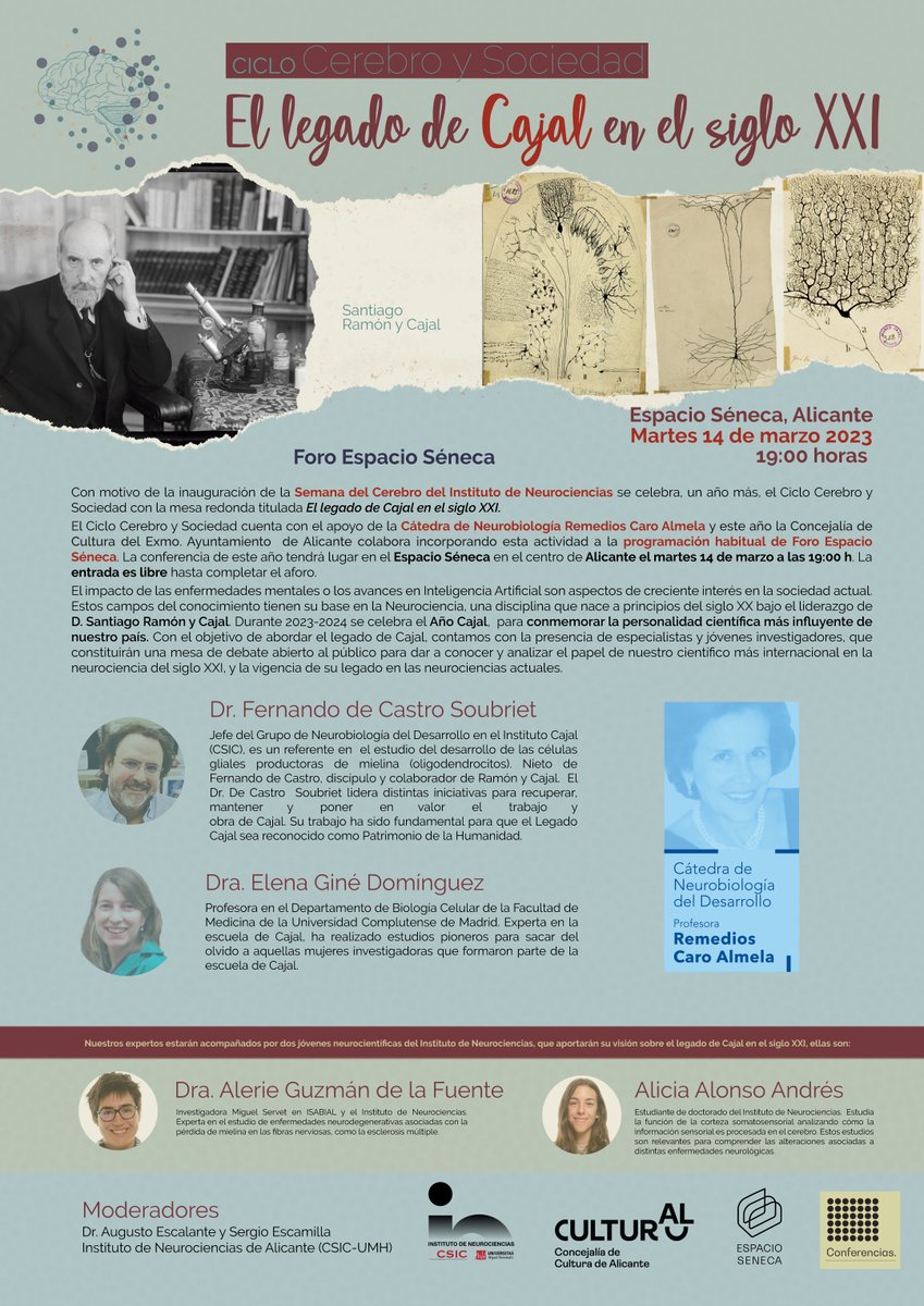 Instituto de Neurociencias UMH-CSIC (@neuroalc) on Twitter photo 📢 Este año <a href="/NeuroAlc/">Instituto de Neurociencias UMH-CSIC</a> y la Cátedra Remedios Caro Almela llevamos el Ciclo Cerebro y Sociedad al centro de Alicante gracias al <a href="/alicanteayto/">Ayuntamiento Alicante</a>:
"El legado de Cajal en el s XXI" 🧠
Sesión abierta a todos los públicos con neurocientífic@s expert@s‼️
No dudéis y venid, os esperamos‼️ 📢 Este año <a href="/NeuroAlc/">Instituto de Neurociencias UMH-CSIC</a> y la Cátedra Remedios Caro Almela llevamos el Ciclo Cerebro y Sociedad al centro de Alicante gracias al <a href="/alicanteayto/">Ayuntamiento Alicante</a>:
"El legado de Cajal en el s XXI" 🧠
Sesión abierta a todos los públicos con neurocientífic@s expert@s‼️
No dudéis y venid, os esperamos‼️