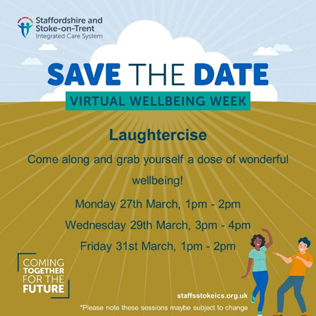 😂😂Laughter has many health benefits 😂😂
It activates and relieve your stress response, soothes tension, improves your immune system, relieves pain, improves mood & much more. Join Laughtercise sessions at the forthcoming virtual wellbeing week. 🗓️ Save the dates 🗓️