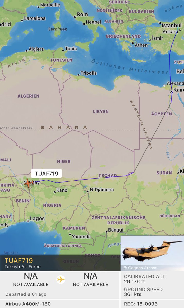 fabsenbln's tweet photo. #Niger🇳🇪 - A Turkish 🇹🇷 Air Force A400M (reg. 18-0093) that took off from TAI‘s own airport near Ankara, just landed at Niamey airport. Turkish Aerospace Industries (TAI) is producing the Hürkuş C - a light ground attack aircraft that Niger ordered in 2021. Delivery today? https://t.co/H1HEX3GJKJ