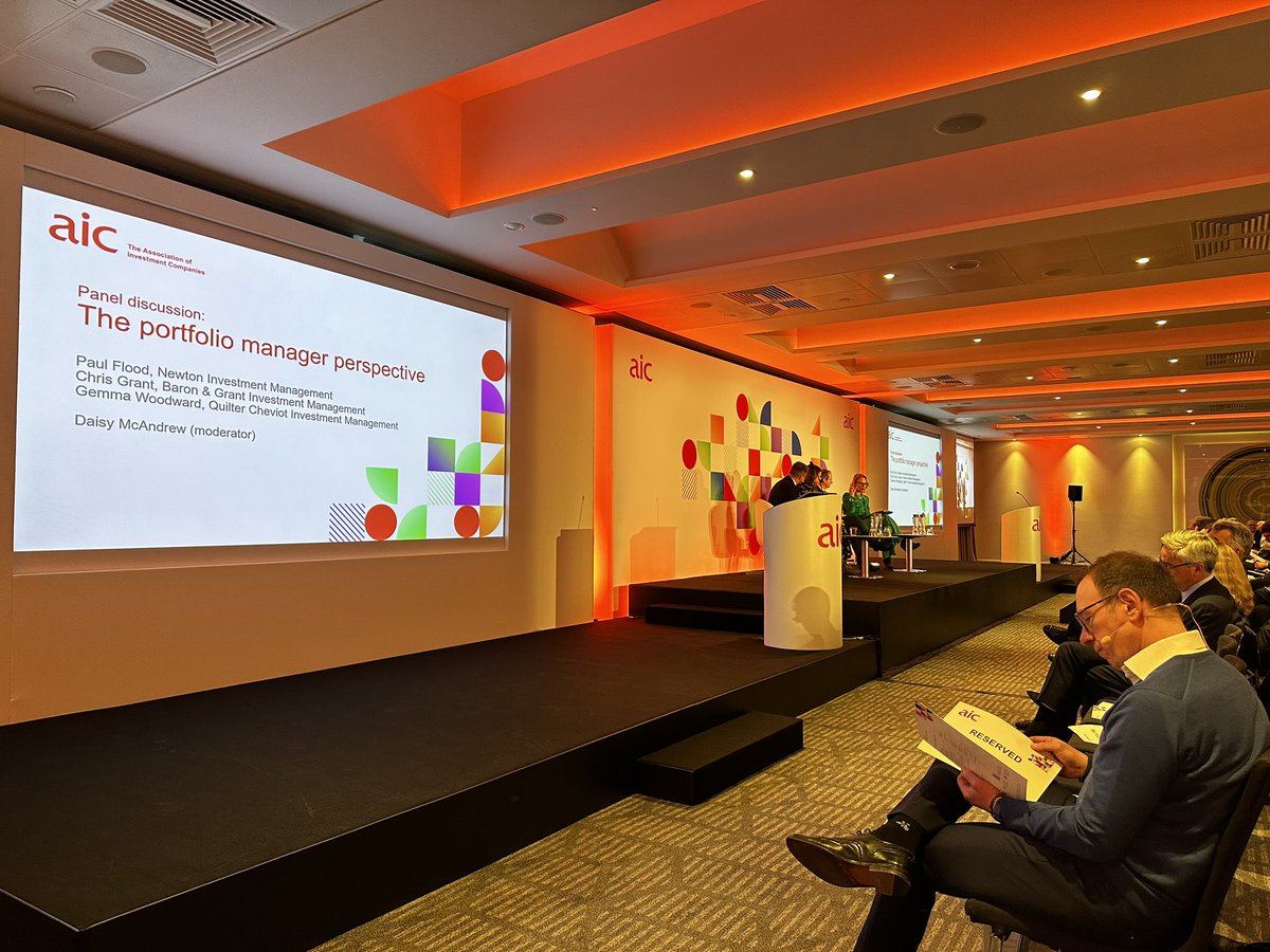 Now for the panel: the portfolio manager perspective with Paul Flood from Newton Investment Management, Chris Grant from <a href="/baronandgrant/">Baron & Grant Investment Management Limited</a>, Gemma Woodward from <a href="/QuilterCheviot/">Quilter Cheviot</a> #aicconf.