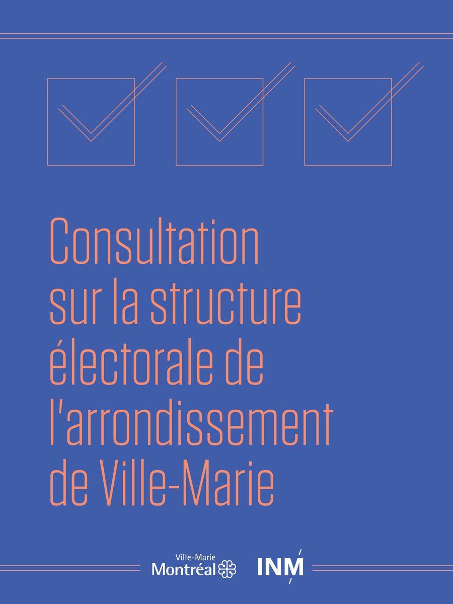 🗳 Une consultation sur la structure électorale de Ville-Marie est en cours. Faites entendre votre opinion en vous prononçant sur les trois scénarios proposés. #polmtl 

Répondez au questionnaire en ligne jusqu'au 31 mars 👉 realisonsmtl.ca/gouvernancevm