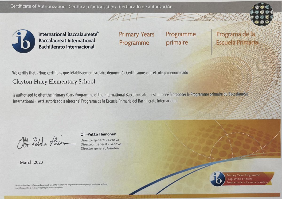 So excited to receive International Baccalaureate Primary Years Program (PYP) authorization for <a href="/cm_huey/">CMClaytonHuey</a>. This ensures all CM students will receive a high-quality 21st-century education. #SmallTownDeepRootsGlobalMindset #IBPYP