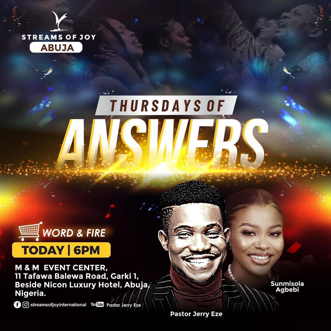 streamsofjoyHQ's tweet image. Thursdays are definitely one of our favourite days💃🕺

Thursday of Answers tonight at Streams of Joy Abuja is undeniably set to take a whole new dimension! 🔥🔥🔥🔥

Join us and don’t come alone.
RETWEET📣📣📣

#StreamsofjoyAbuja #ThursdaysofAnswers #whatGodcannotdodoesnotexist