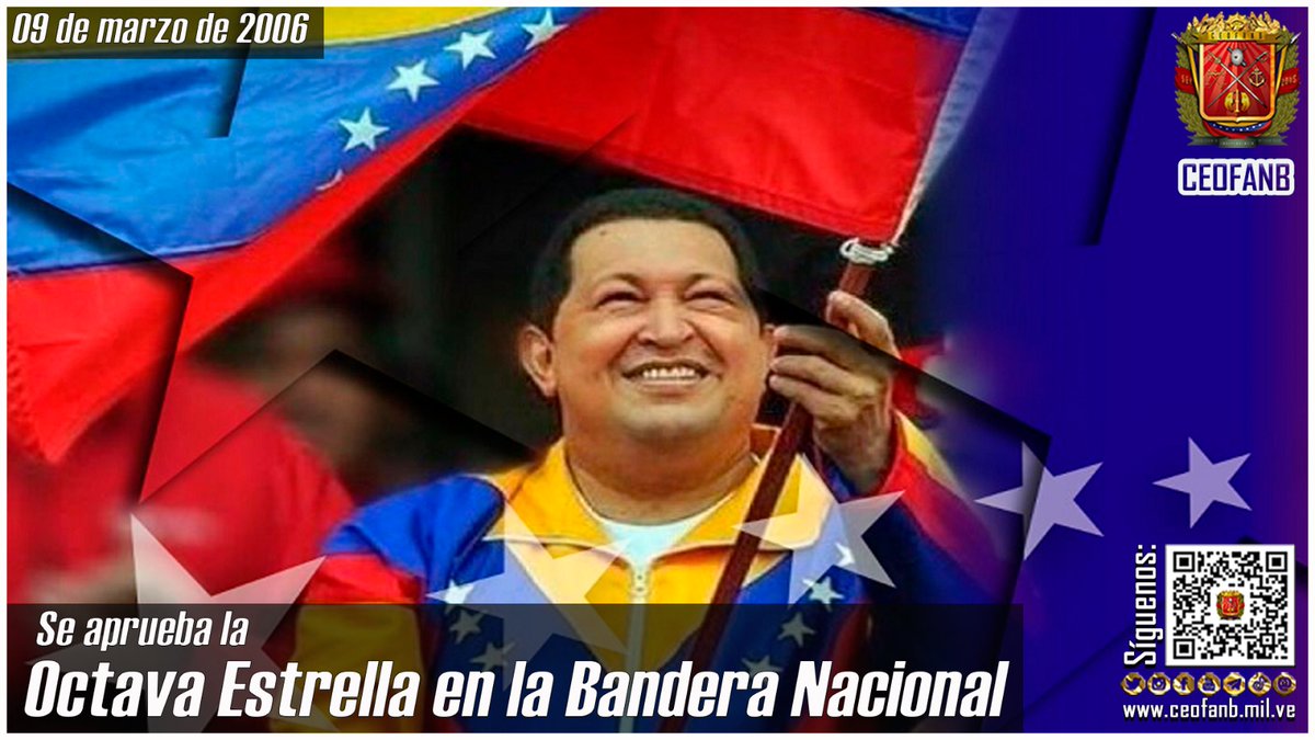 🗓️🇻🇪#9Mar del 2006 || Se aprueba la 8va. Estrella en el Pabellón Nacional, por iniciativa del Cmdte. Chávez, la Asamblea Nacional aprobó la inclusión, siguiendo la propuesta de la “Bandera del Gobierno Federal” aprobada el #12Mar de 1817, por nuestro Libertador Simón Bolívar.