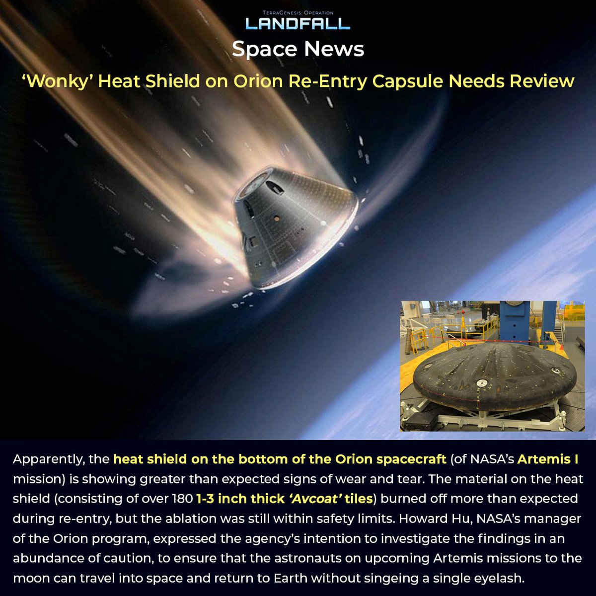 TG_Op_Landfall's tweet photo. Hopefully they'll get this sorted out before Artemis 2 launches at the end of 2024. 👀

#landfall #spacegames #indiegames #mobilegames #orion #artemisI #artemis1 #artemis #nasa #moon #planets #solarsystem #spacenews #space #cosmos https://t.co/AacAPlSpk8