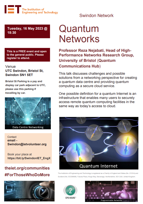 IETSWINDON's tweet photo. Join us on the 16th of May at UTC Swindon to hear about the challenges and possible solutions for creating a quantum data centre and providing quantum computing as a secure cloud service. Register here -> https://t.co/5LcfrFFv1k
#Engineering #technology #QuantumComputing https://t.co/Z8XYYqh3GP
