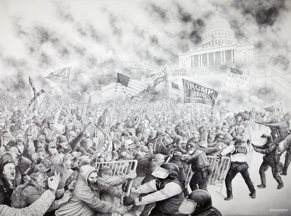 #ThursdayThoughts You know what sucks? When tourists try to overthrow the Government ('AMERICA! AMERICA! 2022', 5ft10'x7ft10', charcoal&graphite on paper) #contemporaryart #drawing #ArtistOnTwitter #January6thInsurrection #fineart #CapitolRiots