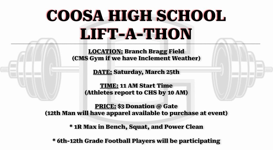 Excited for the third annual lift-a-thon in a couple of weeks! These guys have been working extremely hard this winter and are ready to show out a little bit! Please make plans to attend and support these young men!